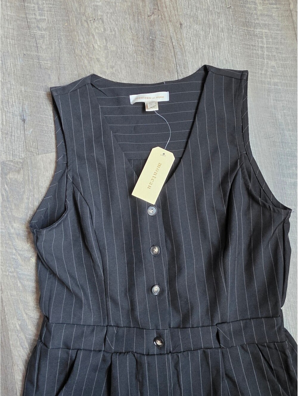 Monteau Los Angeles Black Pinstripe Sleeveless Jumpsuit Size L - Picture 4 of 9